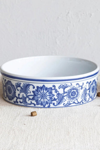 Stoneware Pet Bowl with Blue Floral Design - 9" Round - Allure Boutique WY