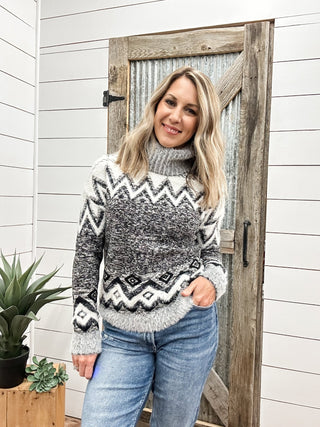 T - Neck Intarsia Sweater - Allure Boutique WY
