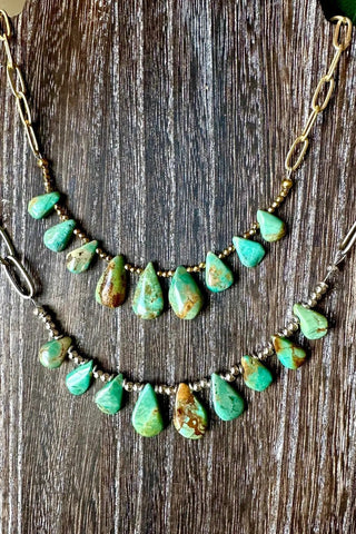 Turquoise Briolette Paperclip Choker - Gold - Allure Boutique WY