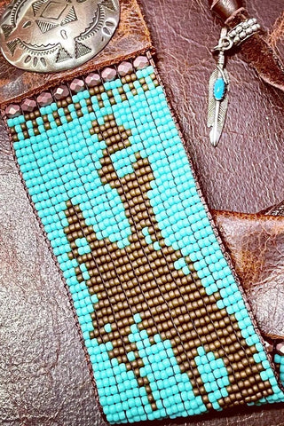 Turquoise Bronc Rider Hand Loomed Leather Cuff Bracelet - Allure Boutique WY