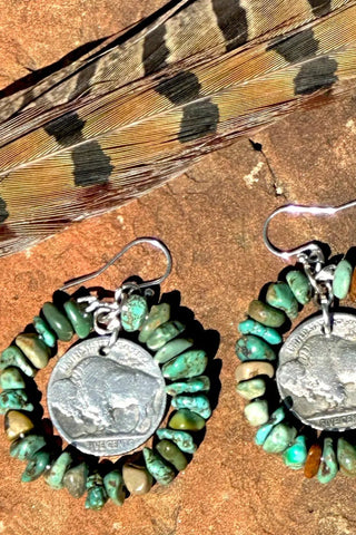 Turquoise Hoop Earrings with Buffalo Nickel - Allure Boutique WY
