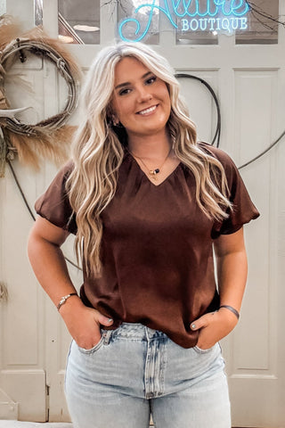 V - Neck Short Sleeve Blouse - Allure Boutique WY