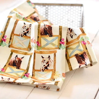 Western Spring Horses in the Barn with Flowers Tea Towel - Allure Boutique WY