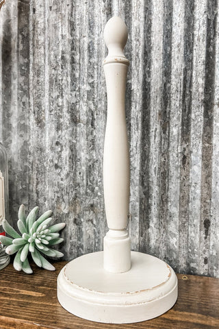 Wood Paper Towel Holder - Distressed White - Allure Boutique WY