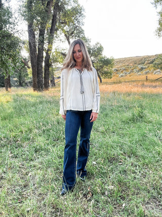 Woven Raglan Blouse with Embroidery - Allure Boutique WY