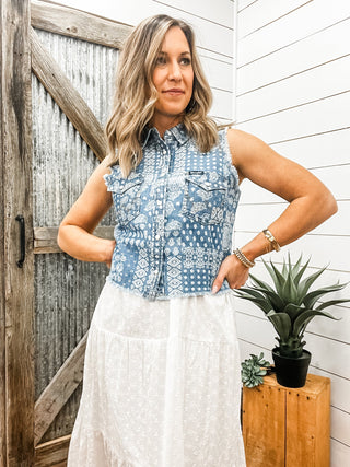 Wrangler Bandana Print Sleeveless Button Down Tank - Allure Boutique WY
