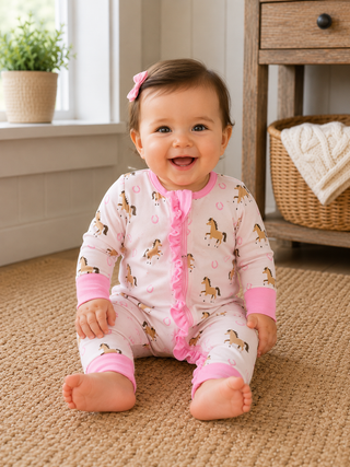 Horse Print Sleeper with Ruffle Butt