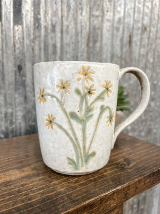 12 oz. Hand - Painted Stoneware Mug - Yellow Daisy - Allure Boutique WY