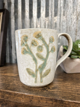 12 oz. Hand - Painted Stoneware Mug - Yellow Thistle - Allure Boutique WY