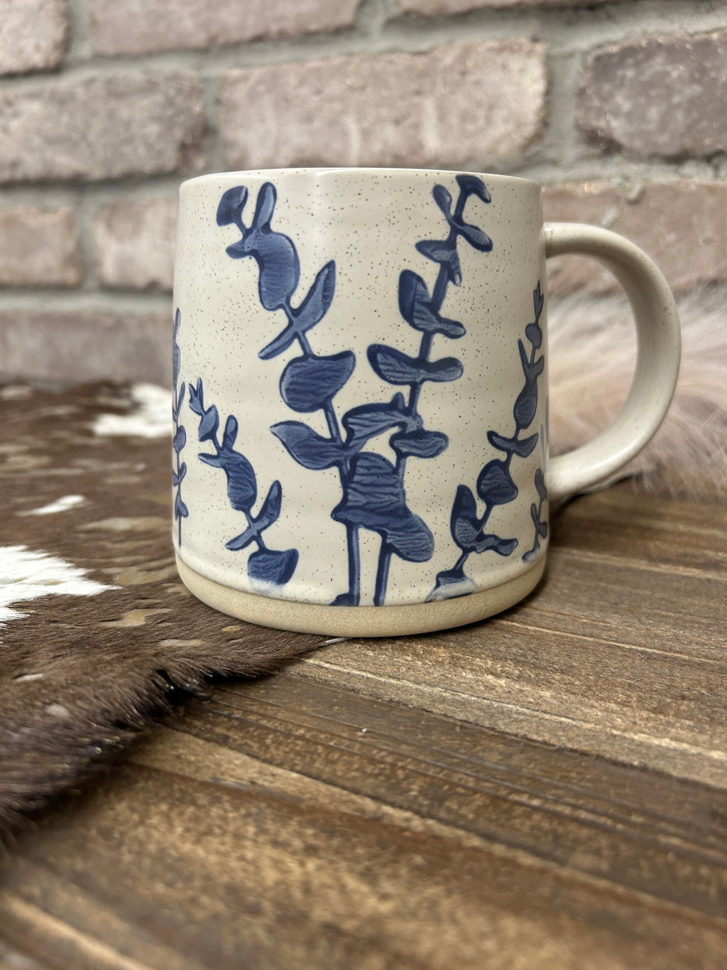 16 oz. Hand-Stamped Stoneware Mug - Eucalyptus