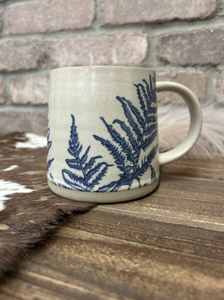 16 oz. Hand-Stamped Stoneware Mug - Fern