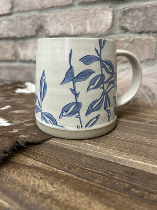 16 oz. Hand-Stamped Stoneware Mug - Pothos