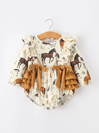 Infant Girls Horse Ruffle Butt Romper