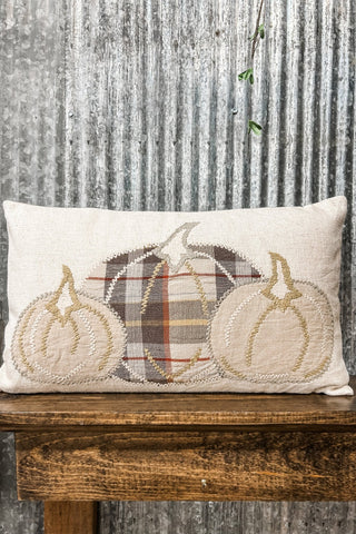 24"L x 14"H Plaid Pumpkin Linen Lumbar Pillow - Allure Boutique WY