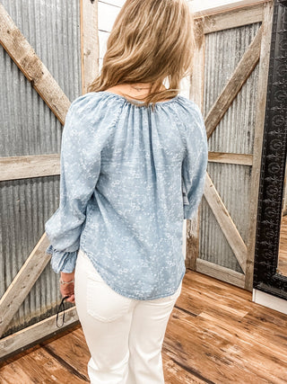 3/4 Sleeve Button Front Shirred Woven Top - Allure Boutique WY