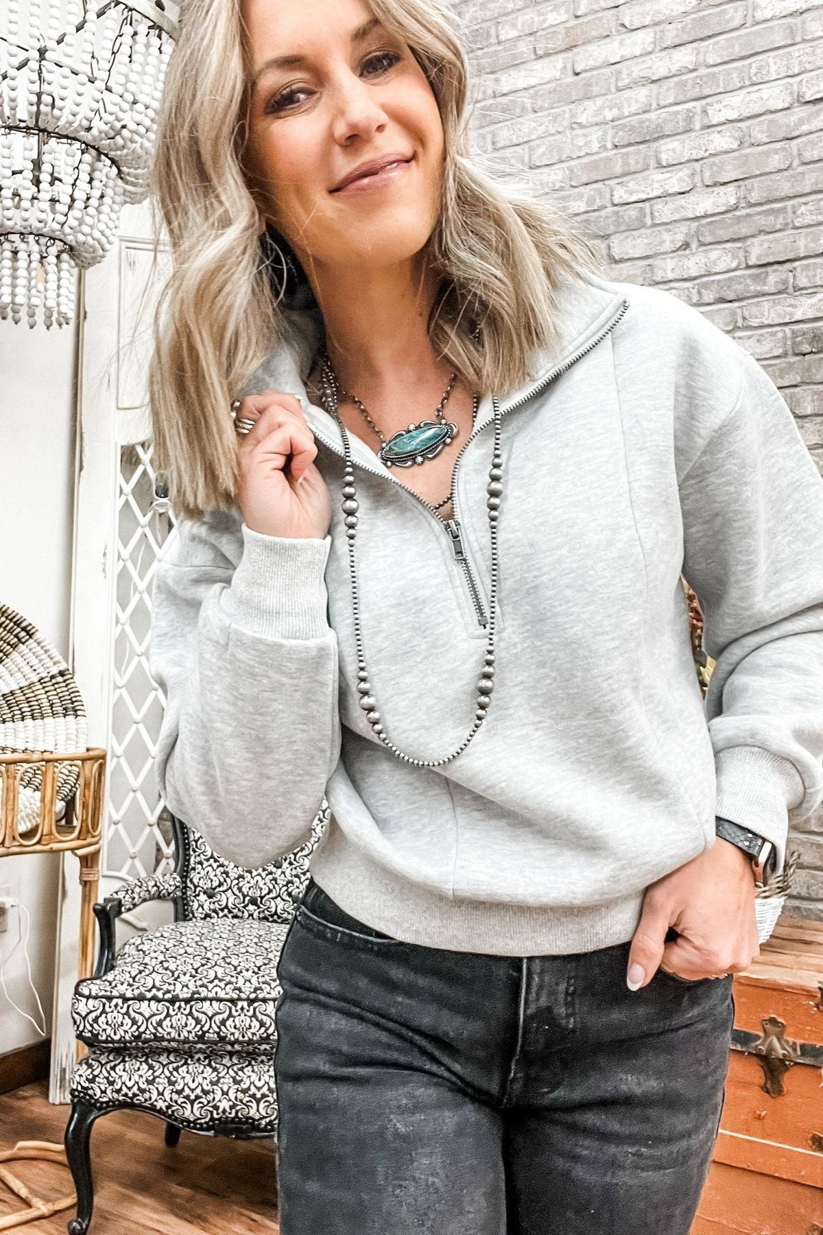 3/4 Zip Pullover Sweatshirt - Allure Boutique WY