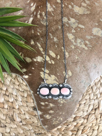 3 Stone Stamped Pink Conch Necklace