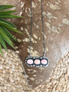 3 Stone Stamped Pink Conch Necklace