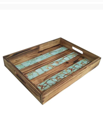 Wooden Turquoise Inlay Serving Tray