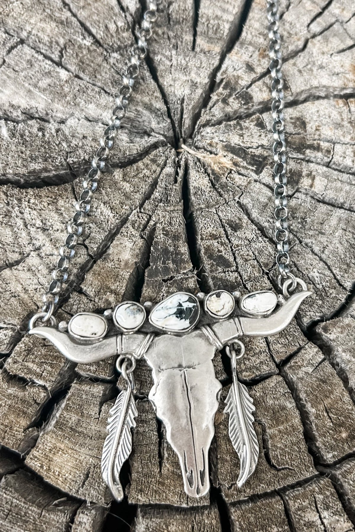 5 Stone White Buffalo Skull Necklace - Allure Boutique WY