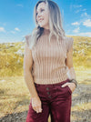 Mocha Mock Neck Cable Sweater Vest