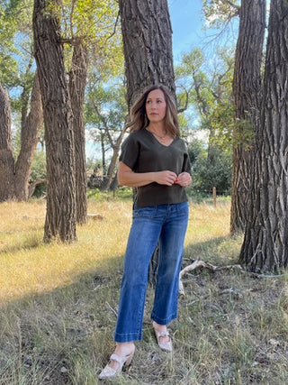 Short Sleeve V-Neck Dolman Sweater