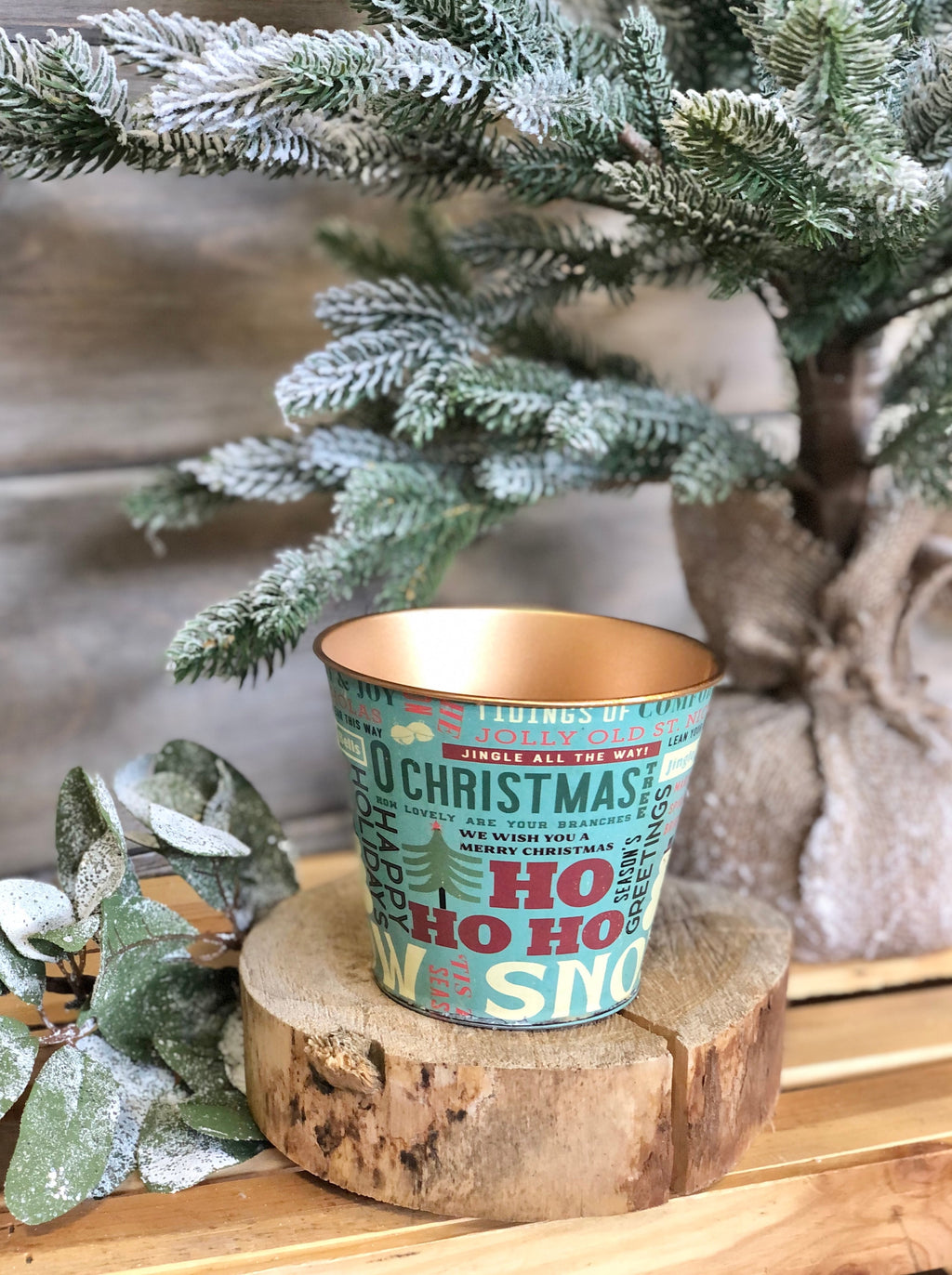 5" Round Metal Planter with Holiday Sayings