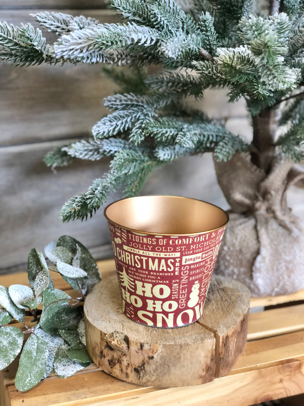 5" Round Metal Planter with Holiday Sayings