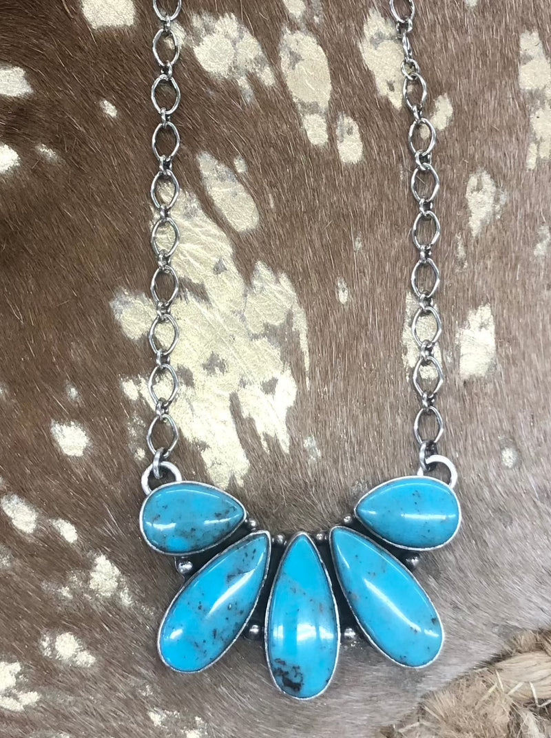 5 Stone Teardrop Turquoise Necklace