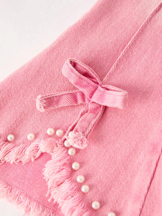 Girls Pink Flare Jean with Pearl Hem