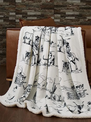 Ranch Life Western Toile Campfire Sherpa Throw
