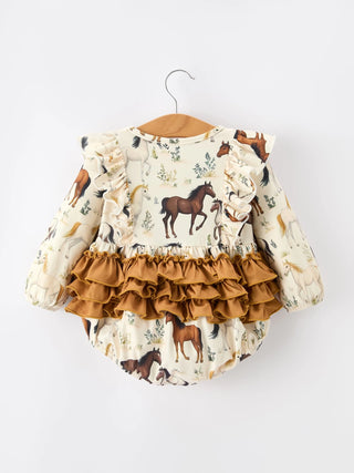 Infant Girls Horse Ruffle Butt Romper