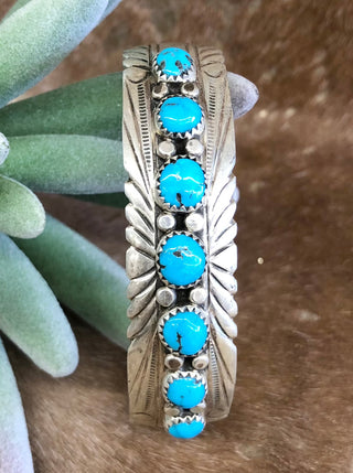 7 Stone Thick Etched Cuff