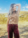 Mocha Mock Neck Cable Sweater Vest
