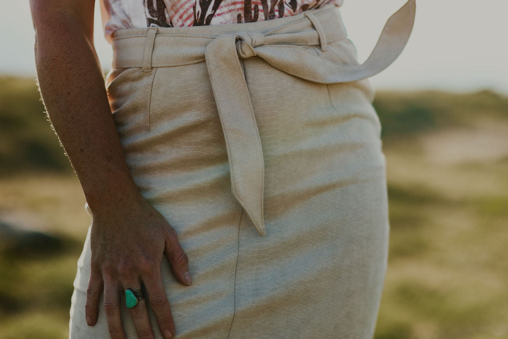 Suede Midi Skirt With Waist Tie