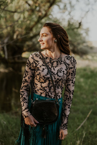 Fringed Sleeve Floral Mesh Top