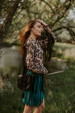 Fringed Sleeve Floral Mesh Top