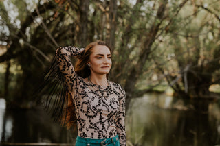 Fringed Sleeve Floral Mesh Top