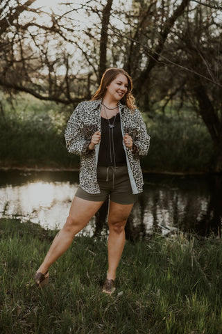 Leopard Contrast Print Denim Jacket