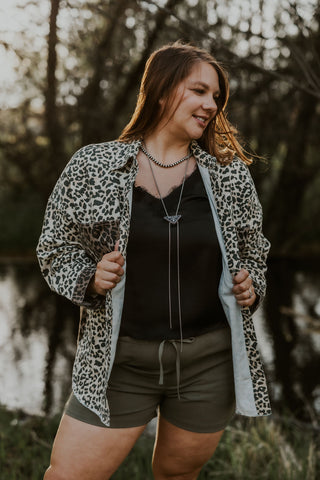 Leopard Contrast Print Denim Jacket