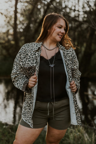 Leopard Contrast Print Denim Jacket