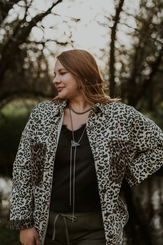 Leopard Contrast Print Denim Jacket