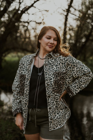 Leopard Contrast Print Denim Jacket
