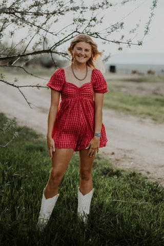Gingham Puff Sleeve Romper