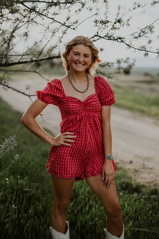 Gingham Puff Sleeve Romper
