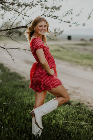 Gingham Puff Sleeve Romper