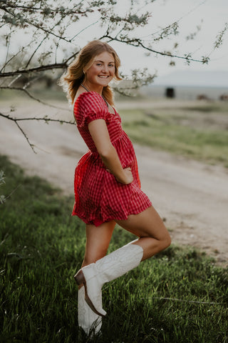 Gingham Puff Sleeve Romper
