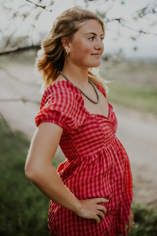 Gingham Puff Sleeve Romper