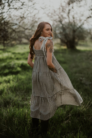 Gingham Tiered Maxi Dress with Lace Strap