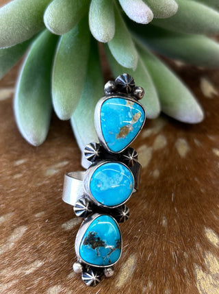Adjustable 3 Stone Blue Turquoise Ring